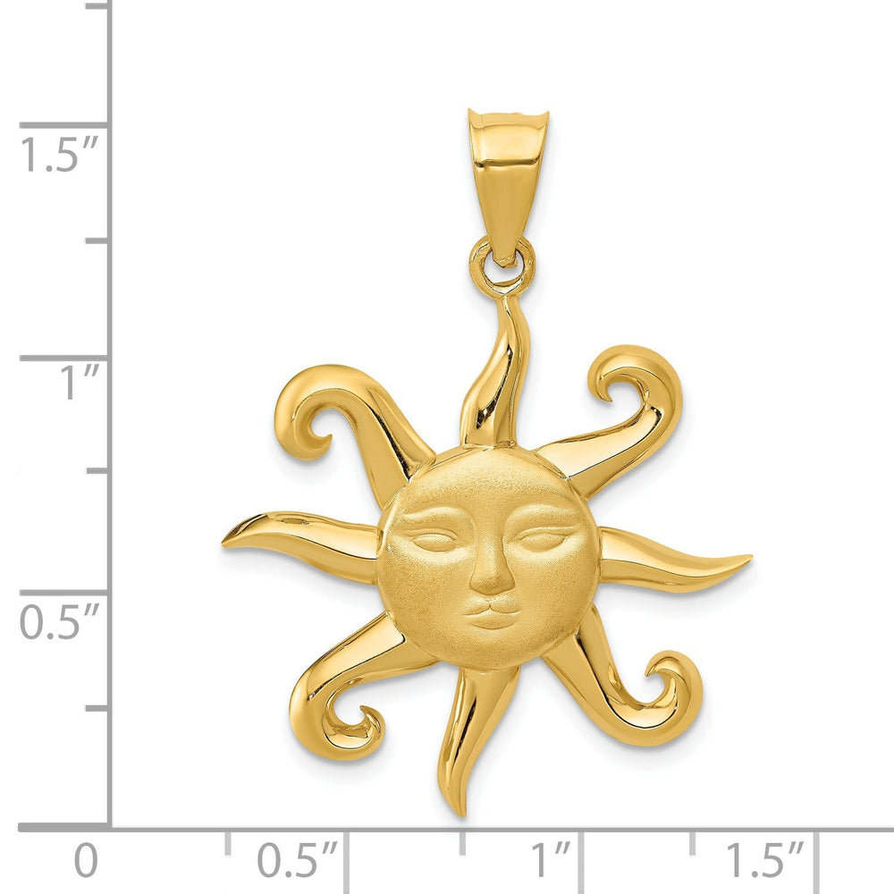 14k Yellow Gold Solid Sun Design Pendant