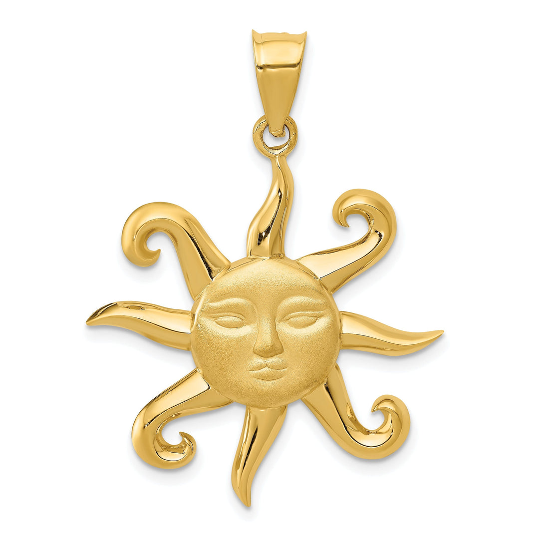 14k Yellow Gold Solid Sun Design Pendant
