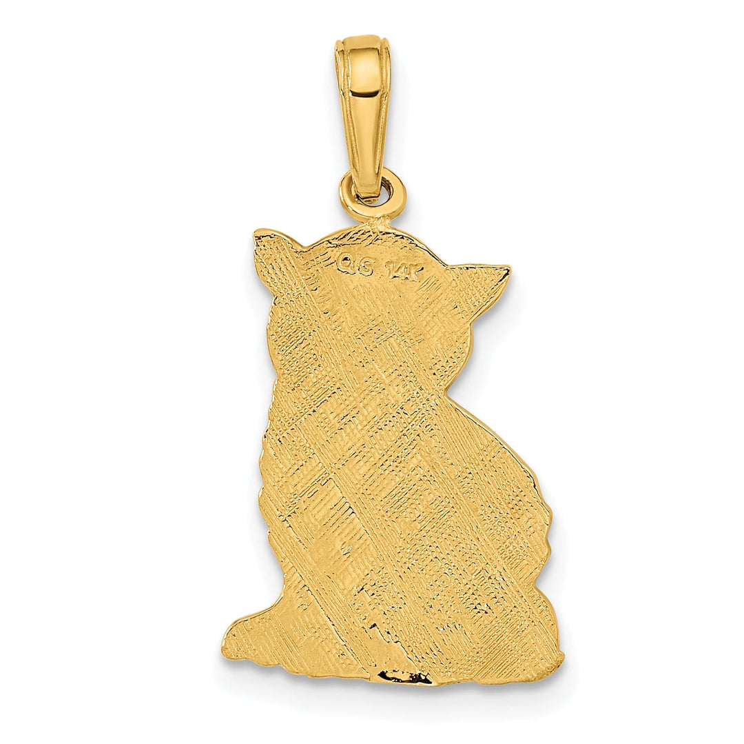 14k Yellow Gold Solid Textured Polished Finish Cat Charm Pendant