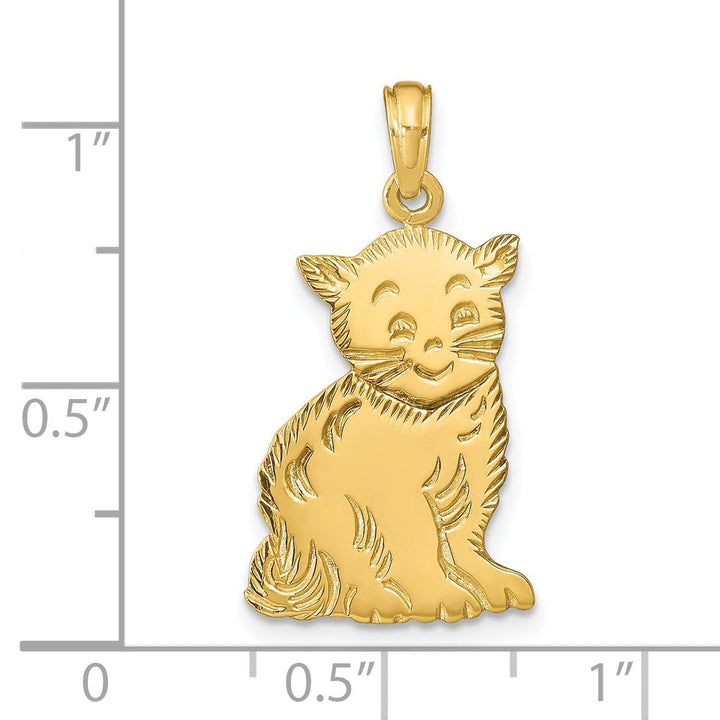 14k Yellow Gold Solid Textured Polished Finish Cat Charm Pendant