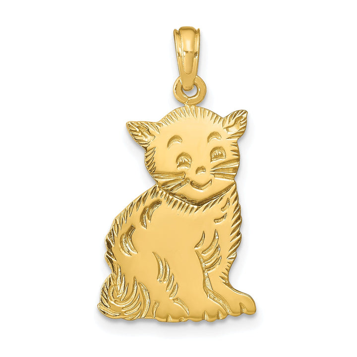 14k Yellow Gold Solid Textured Polished Finish Cat Charm Pendant