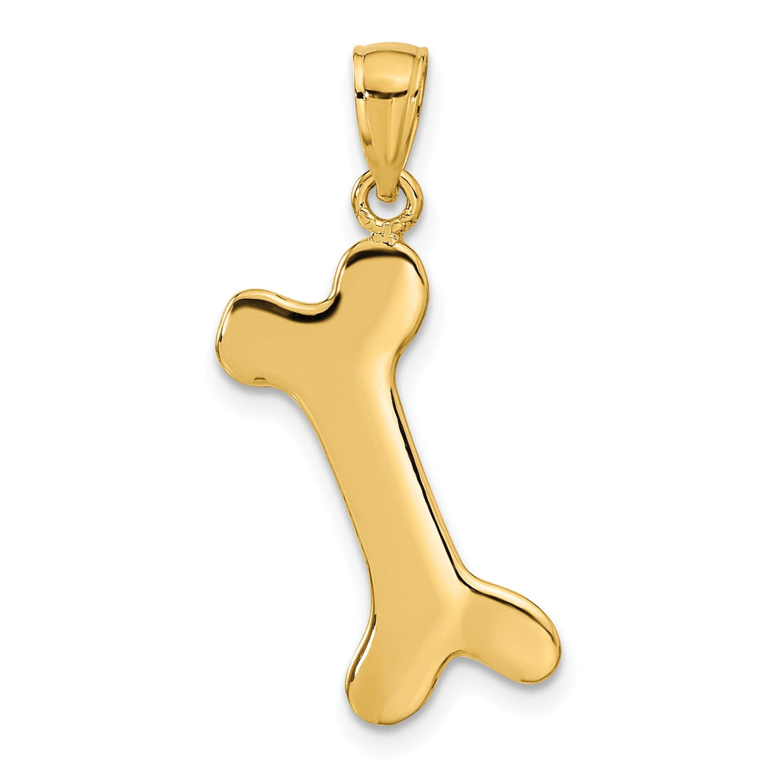 14k Yellow Gold Solid Polished Finish 3-Dimentional Dog Bone Charm Pendant