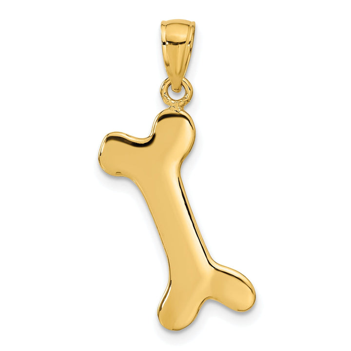 14k Yellow Gold Solid Polished Finish 3-Dimentional Dog Bone Charm Pendant