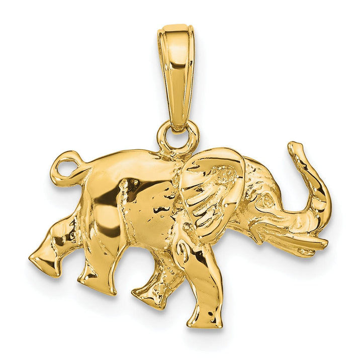 14k Yellow Gold Solid Polished Finish 3-Dimensional Elephant Charm Pendant