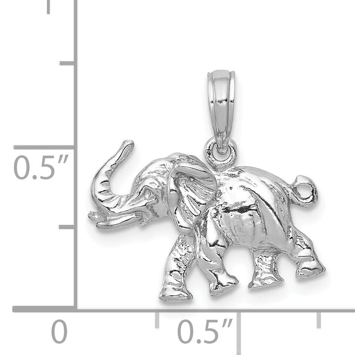 14k White Gold Solid Polished Finish 3-Dimensional Elephant Charm Pendant