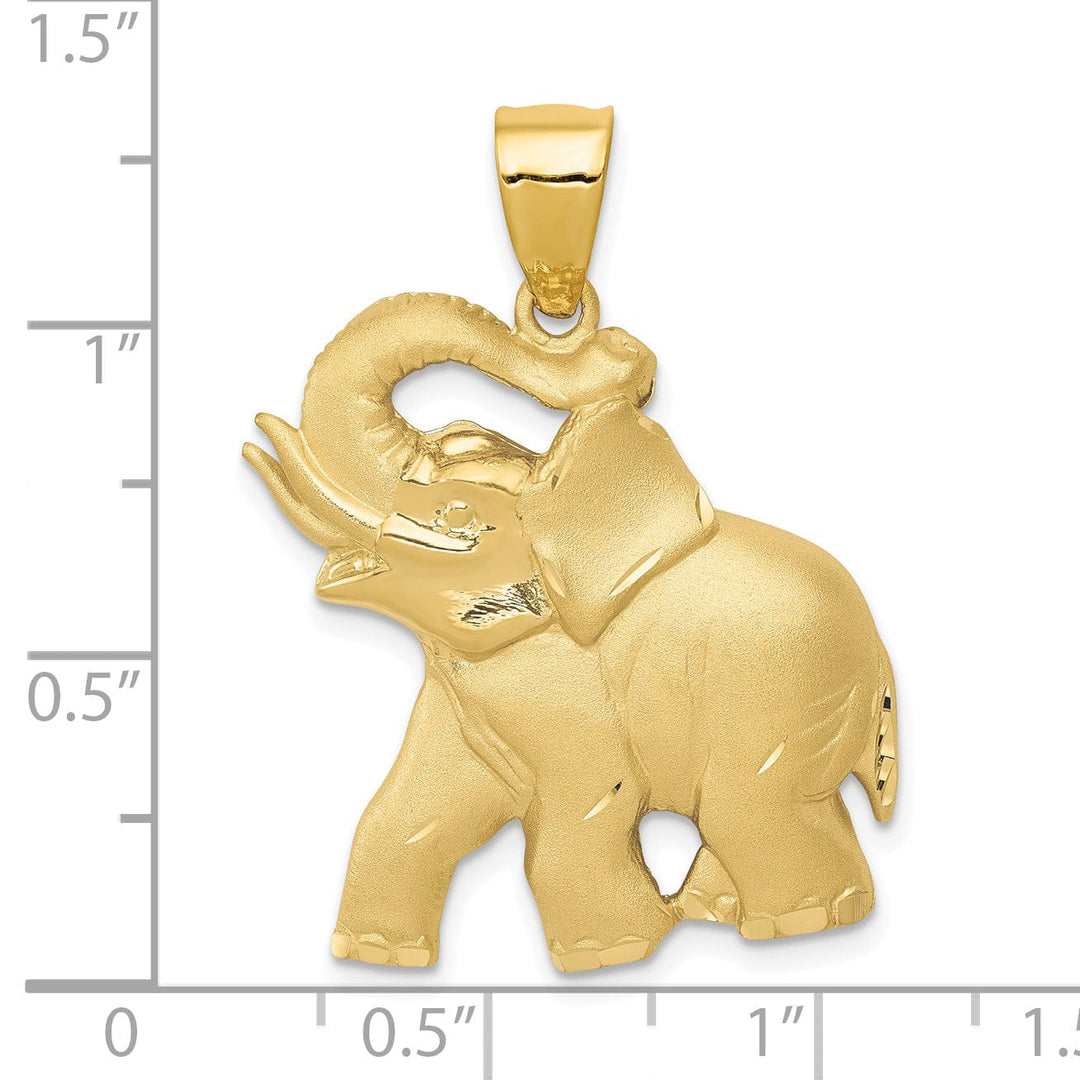 14k Yellow Gold Mens Solid Satin Diamond Cut Finish Elephant Charm Pendant