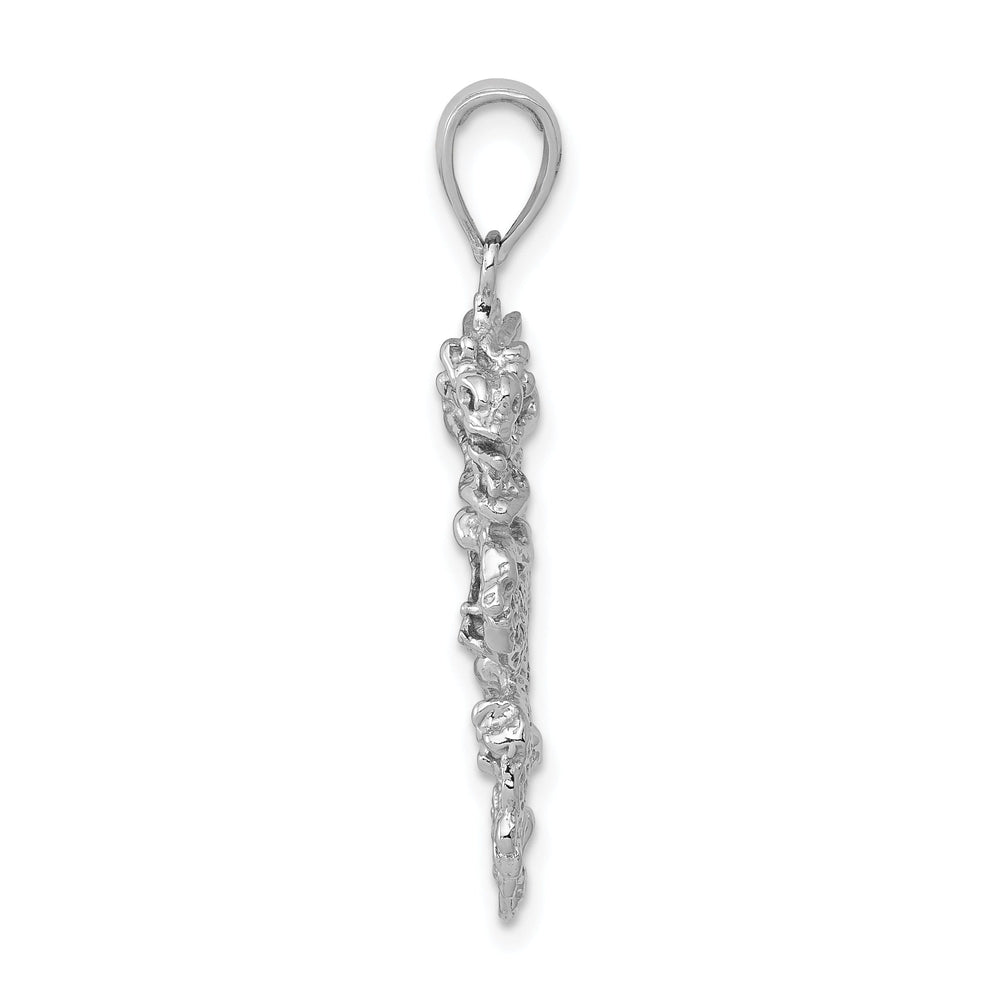 14k White Gold Polished Solid Textured Finish 3-Dimensional Dragon Design Charm Pendant