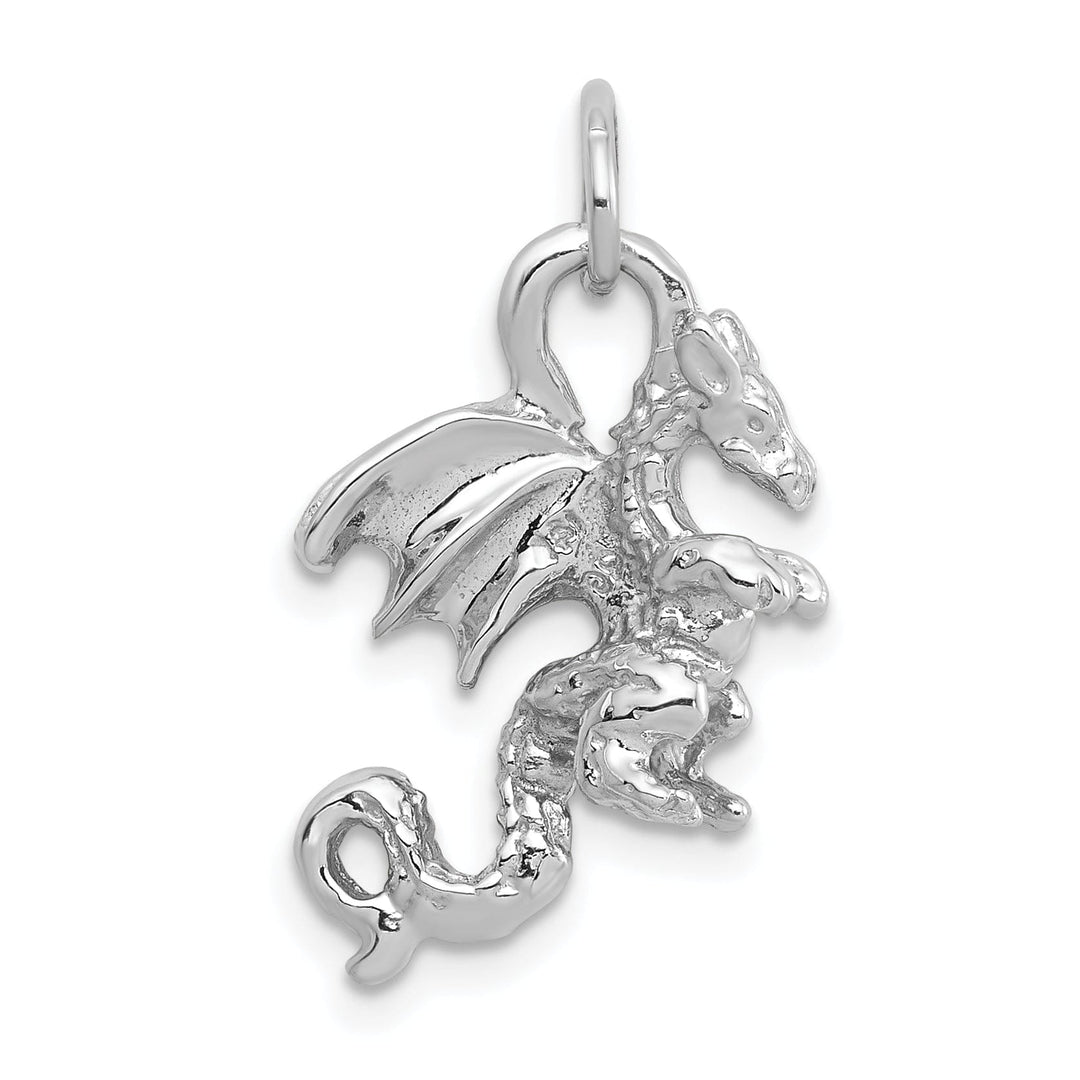 14k White Gold Solid Polished Textured Finish 3-Dimensional Dragon Design Charm Pendant