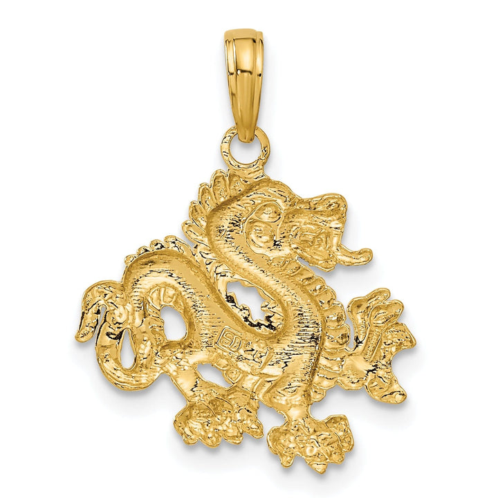 14k Yellow Gold Solid Polished Textured Finish Small Size 3-Dimensional Dragon Design Charm Pendant