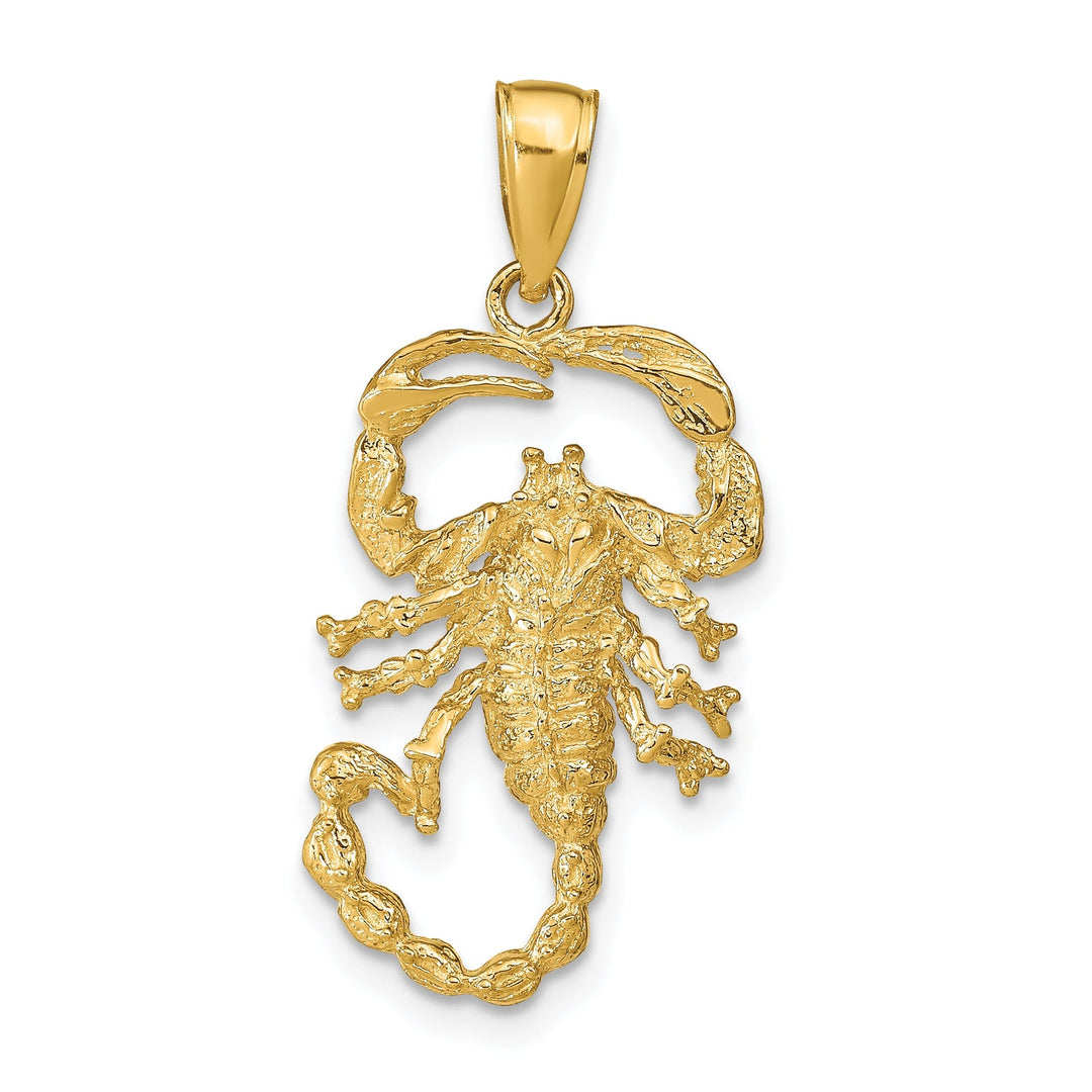 14k Yellow Gold Open Back Textured Solid Polished Finish Scorpion Charm Pendant