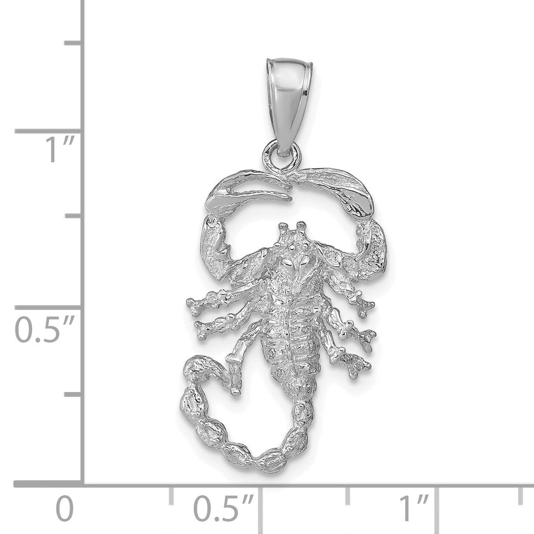 14k White Gold Open Back Solid Textured Polished Finish Scorpion Charm Pendant