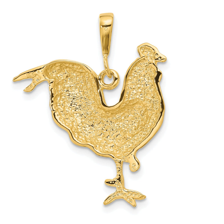 14k Yellow Gold Solid Polished Rooster Pendant