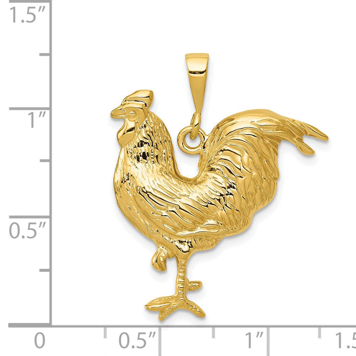 14k Yellow Gold Solid Polished Rooster Pendant