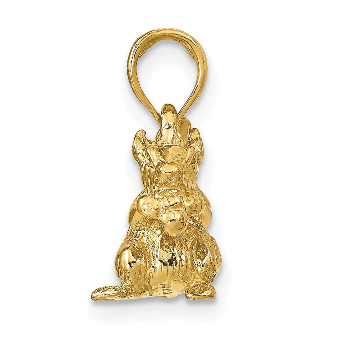 14k Yellow Gold Textured Polished Finish Solid 3-Dimentional Squirrel with Nut Charm Pendant