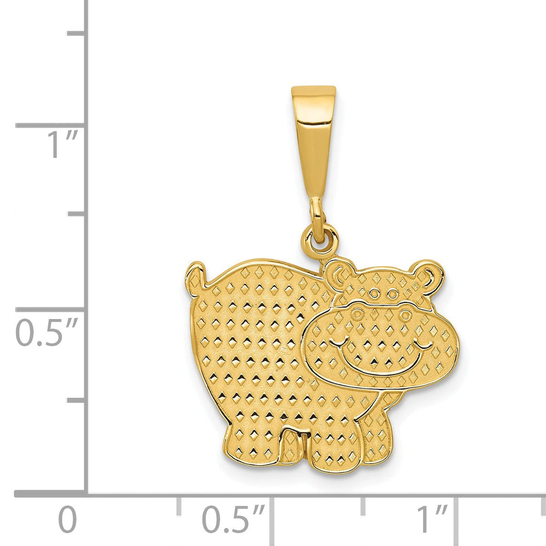 14k Yellow Gold Textured Polished Finish Hippo Charm Pendant