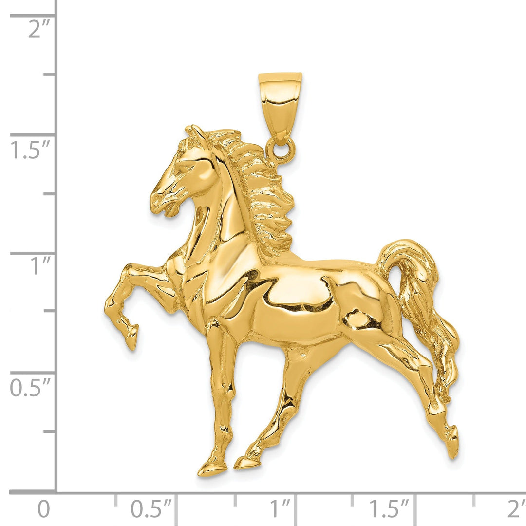14k Yellow Gold Solid Polished Finish Open-Backed Mens Horse Charm Pendant