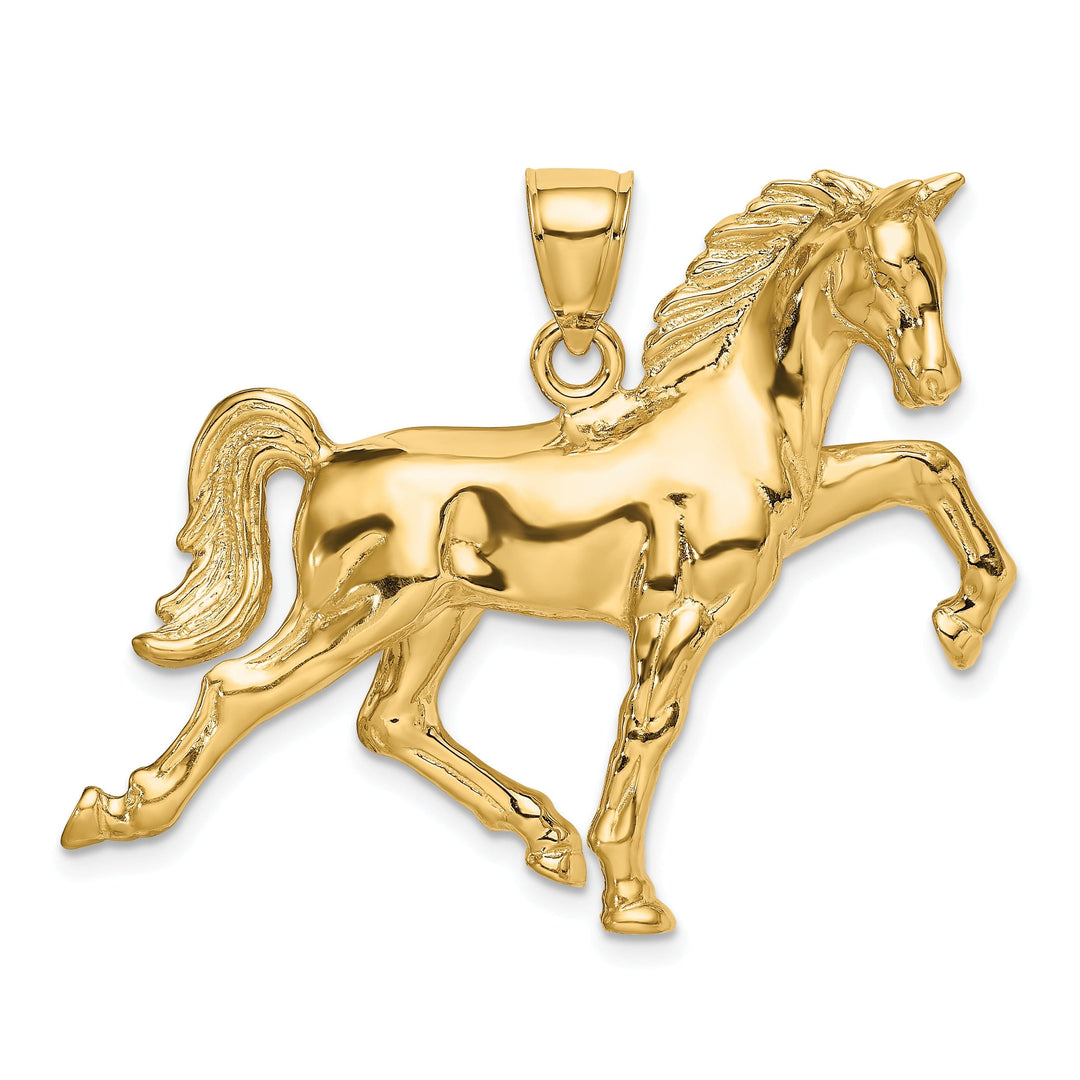 14k Yellow Gold Hollow Polished Finish 3-Dimensional Horse Charm Pendant