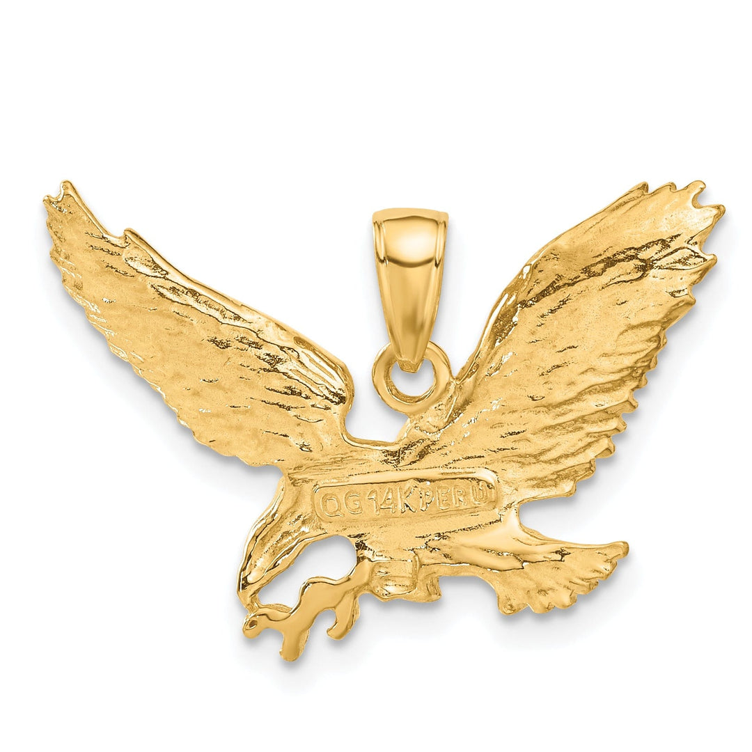 14k Yellow Gold Diamond Cut Texture Solid Polished Finish Mens Eagle Pendant