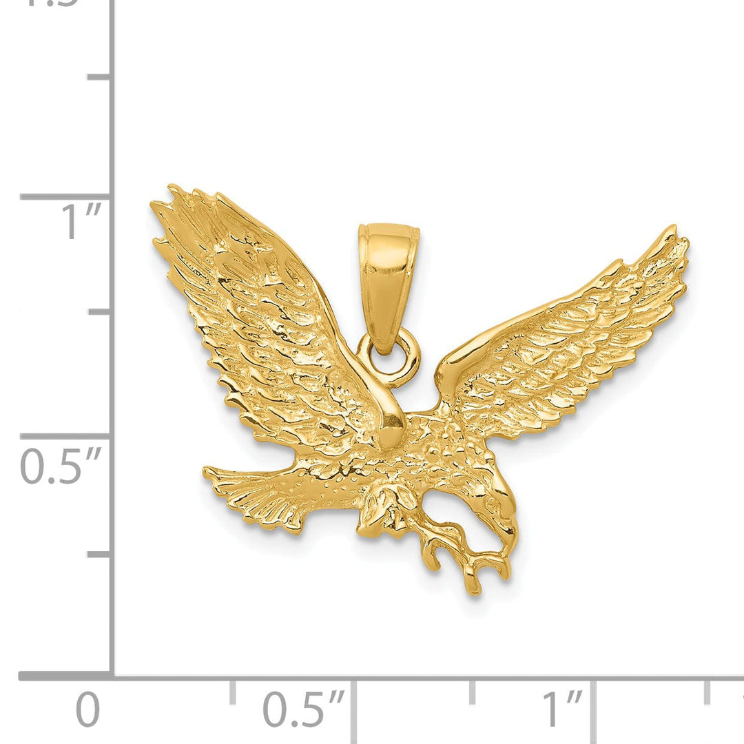 14k Yellow Gold Diamond Cut Texture Solid Polished Finish Mens Eagle Pendant