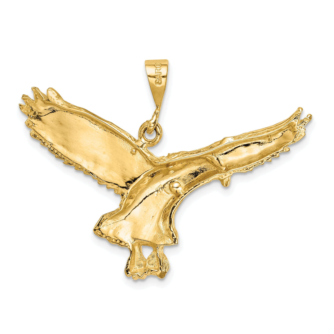 14k Yellow Gold Diamond Cut Solid Texture Polished Finish Mens Eagle Pendant