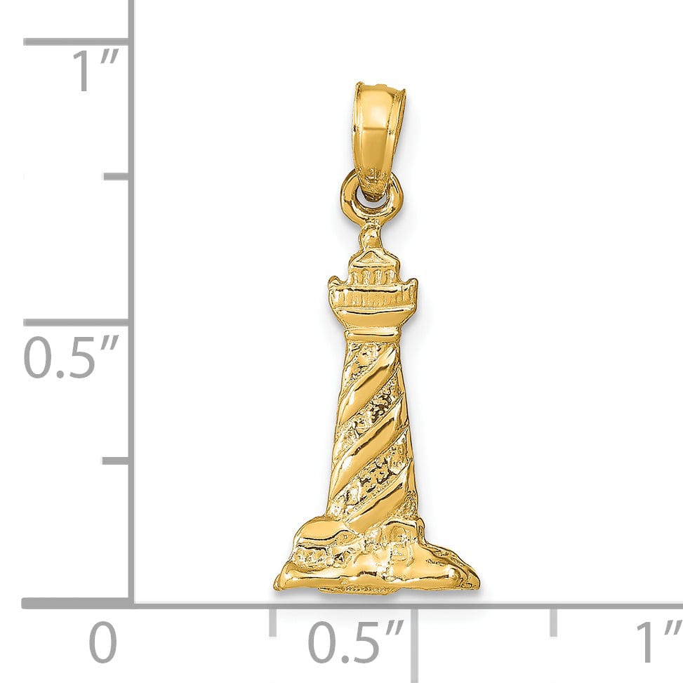 14k Yellow Gold Polished Textured Finish 3-Dimensional St. Augustine Lighthouse Charm Pendant