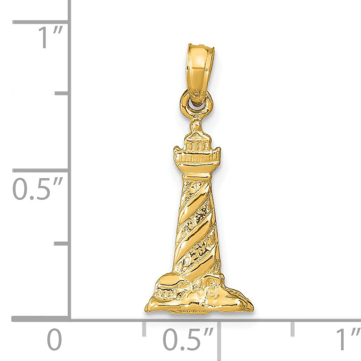 14k Yellow Gold Polished Textured Finish 3-Dimensional St. Augustine Lighthouse Charm Pendant
