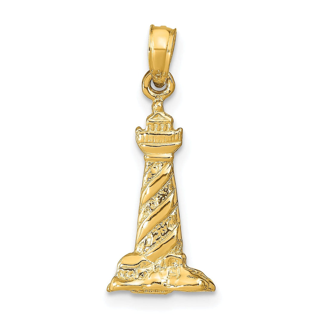 14k Yellow Gold Polished Textured Finish 3-Dimensional St. Augustine Lighthouse Charm Pendant