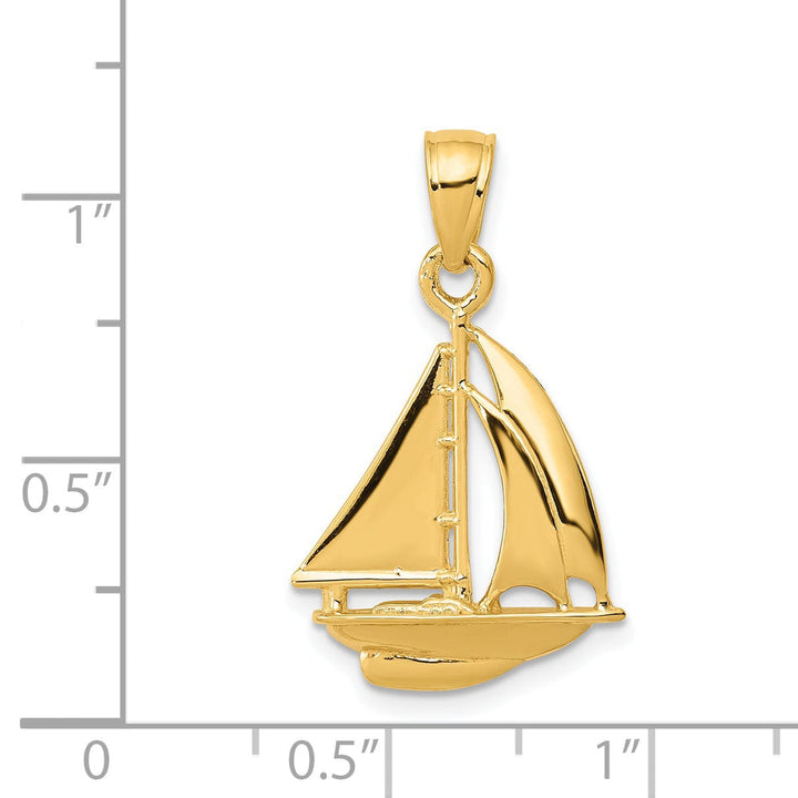 14k Yellow Gold Polished Sailboat Pendant