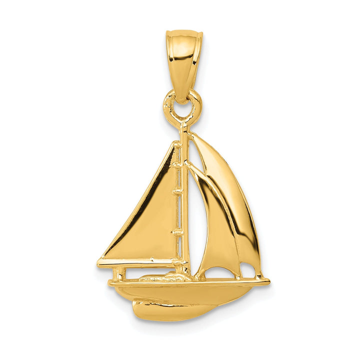 14k Yellow Gold Polished Sailboat Pendant