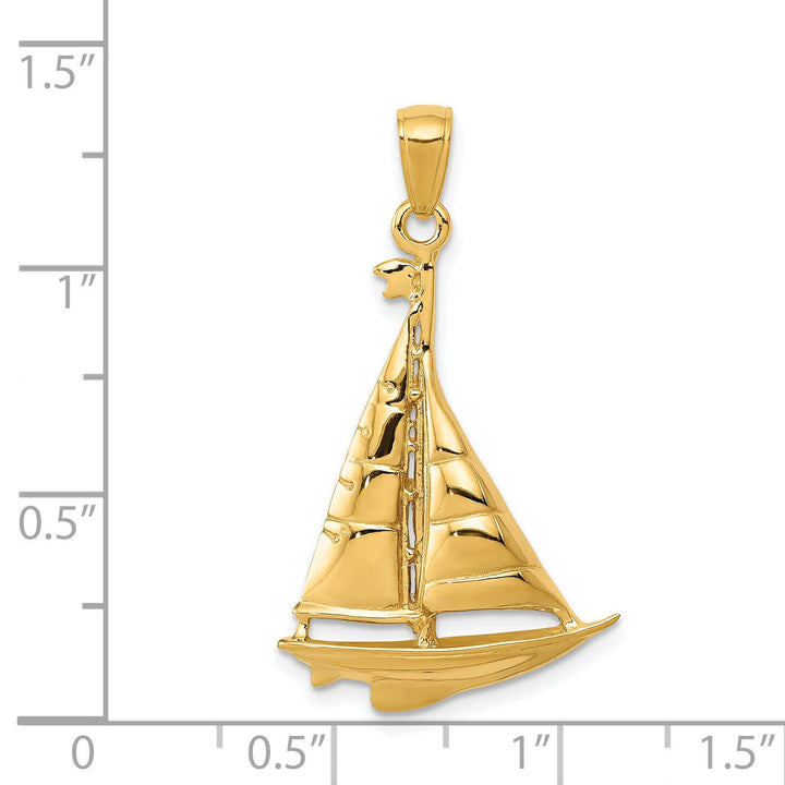 14k Yellow Gold Polished Sailboat Pendant