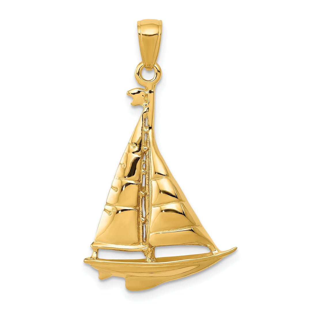 14k Yellow Gold Polished Sailboat Pendant