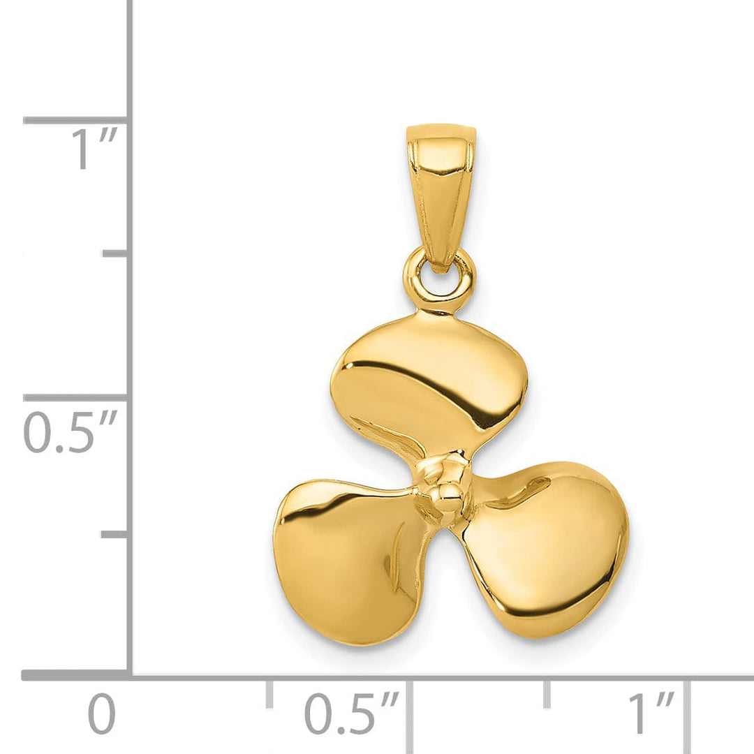 14k Yellow Gold Polished 3-D Propeller Pendant