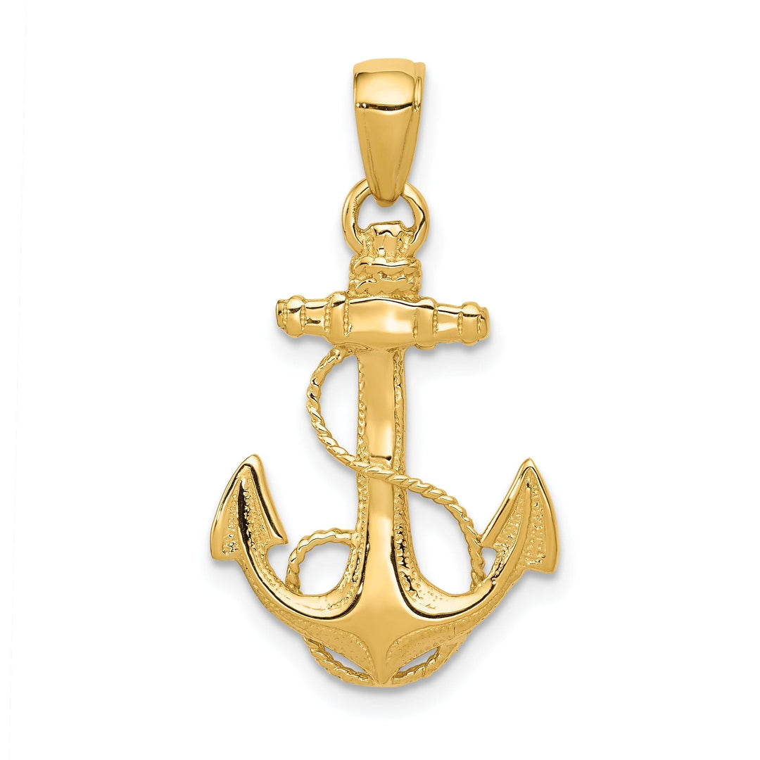 14k Yellow Gold Solid Polished Anchor Pendant