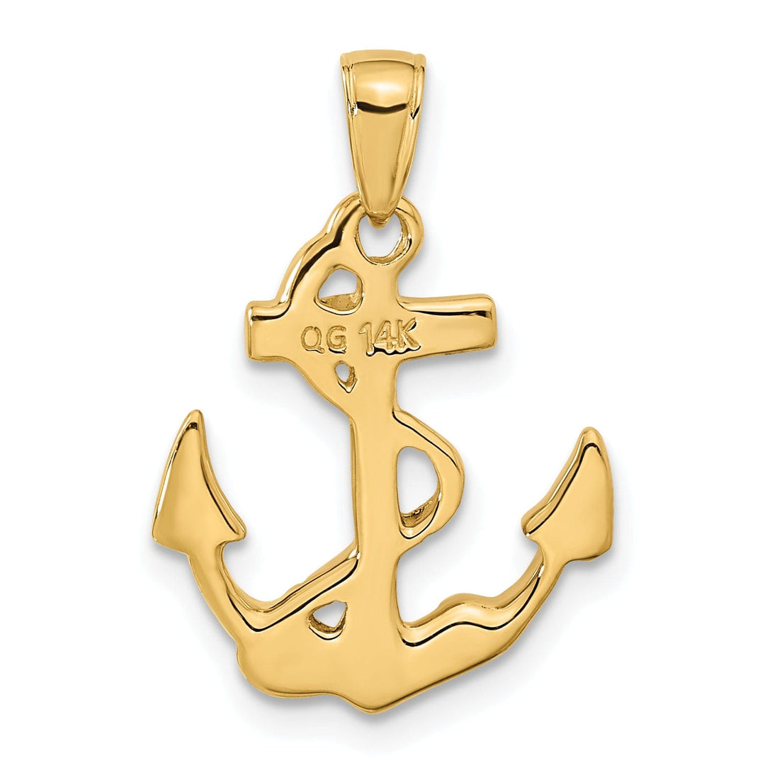 14k Yellow Gold Solid Polished Anchor Pendant