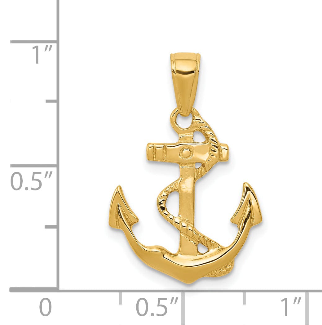14k Yellow Gold Solid Polished Anchor Pendant