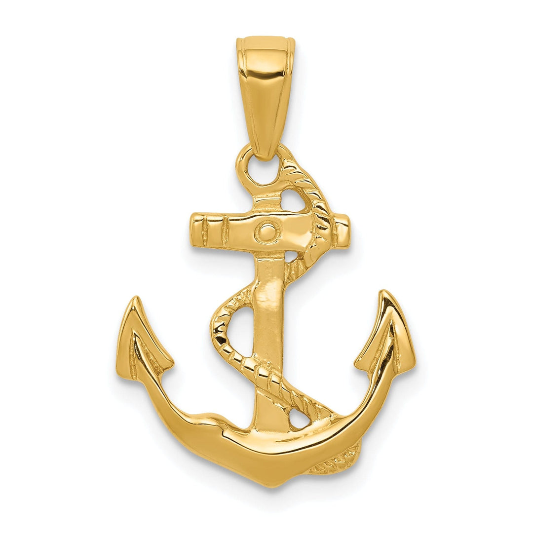 14k Yellow Gold Solid Polished Anchor Pendant