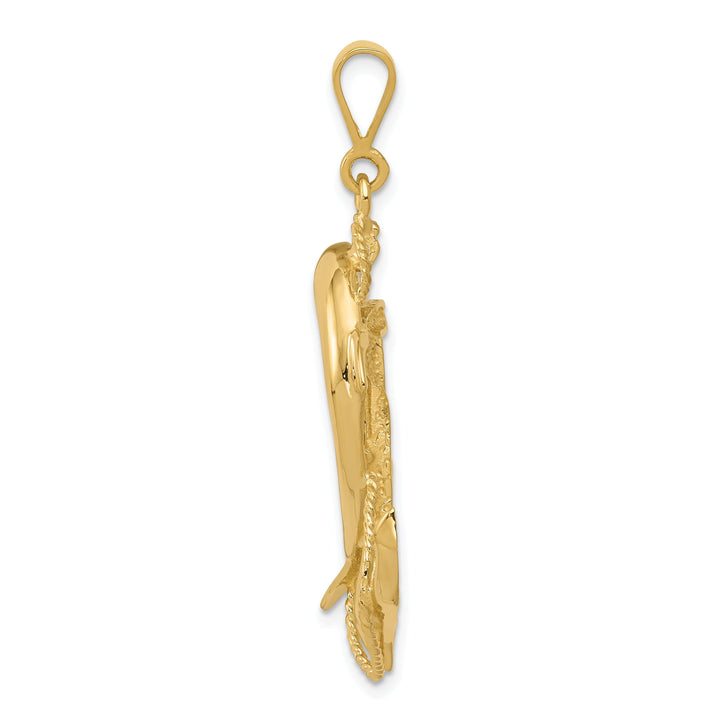 14k Yellow Gold Solid Polished Finish Dolphin on Anchor Design Charm Pendant