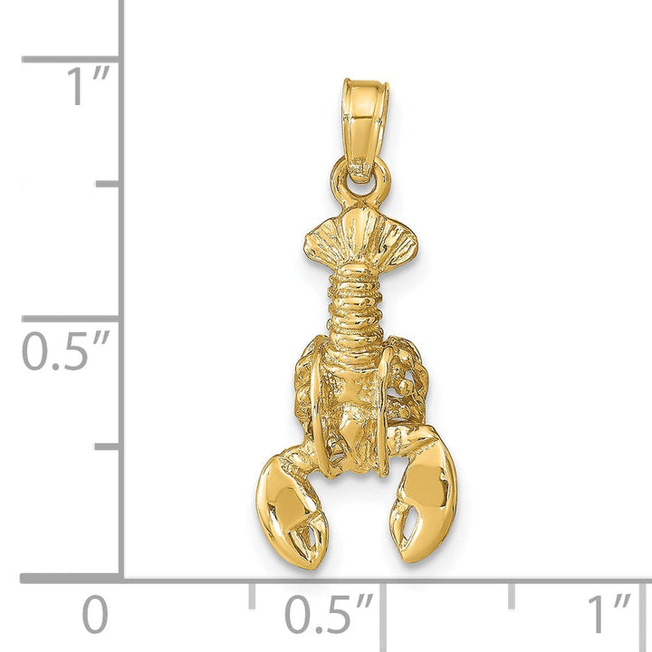 14k Yellow Gold Polished Solid Moveable Maine Lobster Pendant