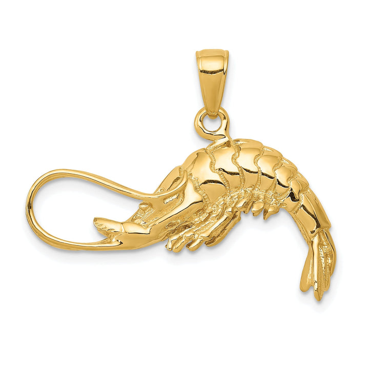 14K Yellow Gold Polished Finish Solid 3-Dimensional Shrimp Charm Pendant