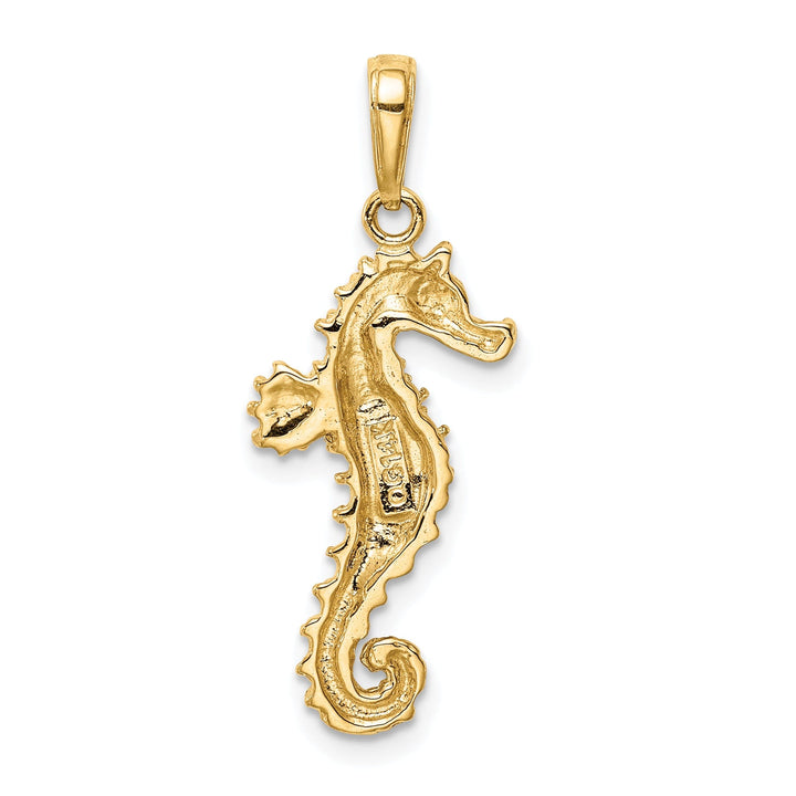 14k Yellow Gold Solid Polished Textured Finish Open-Backed Men's Seahorse Charm Pendant