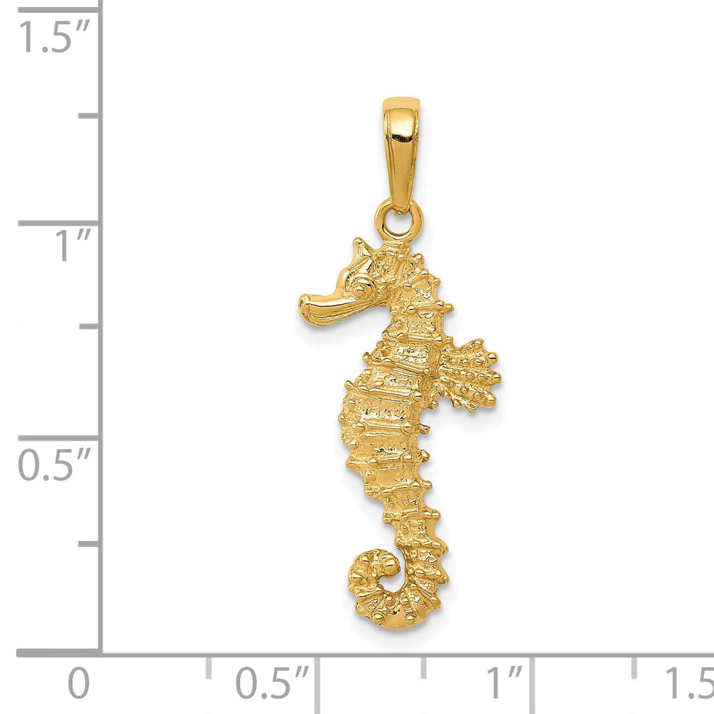 14k Yellow Gold Solid Polished Textured Finish Open-Backed Men's Seahorse Charm Pendant