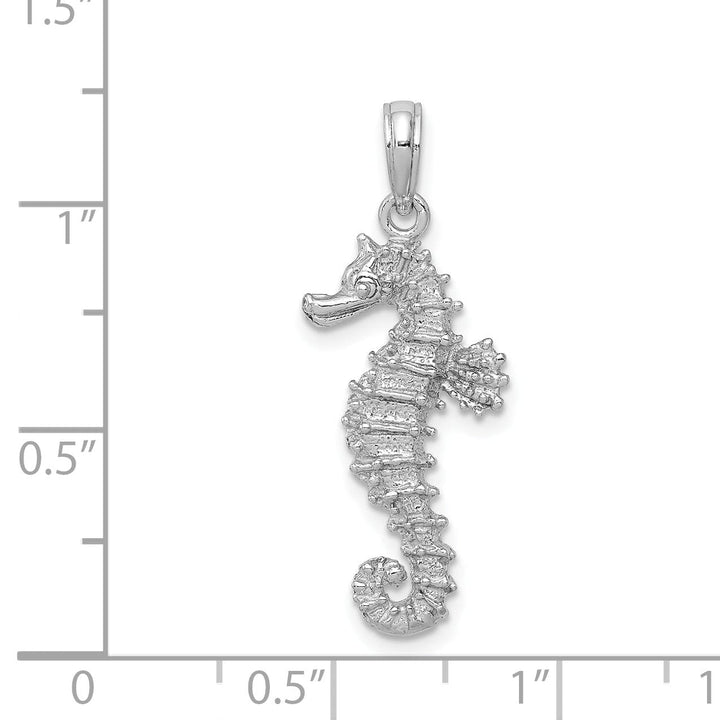 14k White Gold Polished Textured Finish Open-Backed Seahorse Charm Pendant