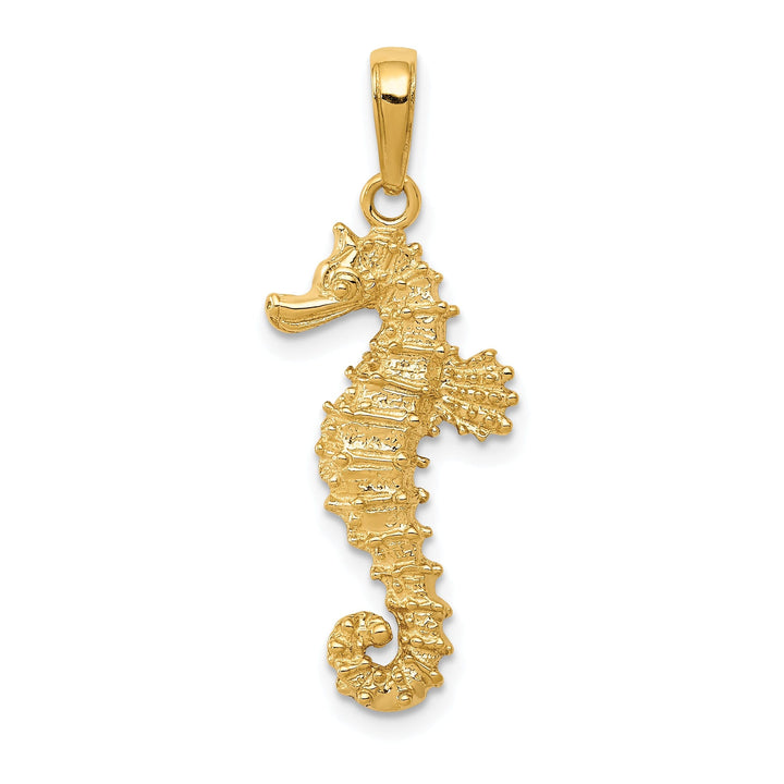 14k Yellow Gold Solid Polished Textured Finish Open-Backed Men's Seahorse Charm Pendant