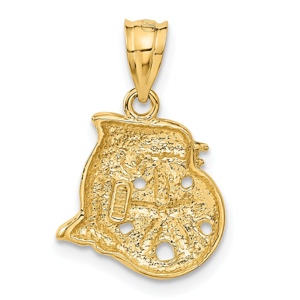 14k Yellow Gold Textured Polished Finish Solid Dolphin with Sanddollar Shell Design Charm Pendant