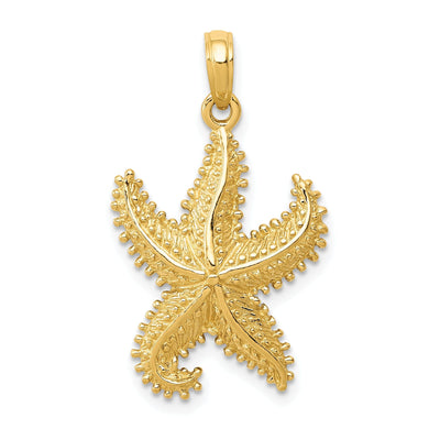 14k Yellow Gold Solid Textured Polished Finish Open-Backed Men's Starfish Charm Pendant