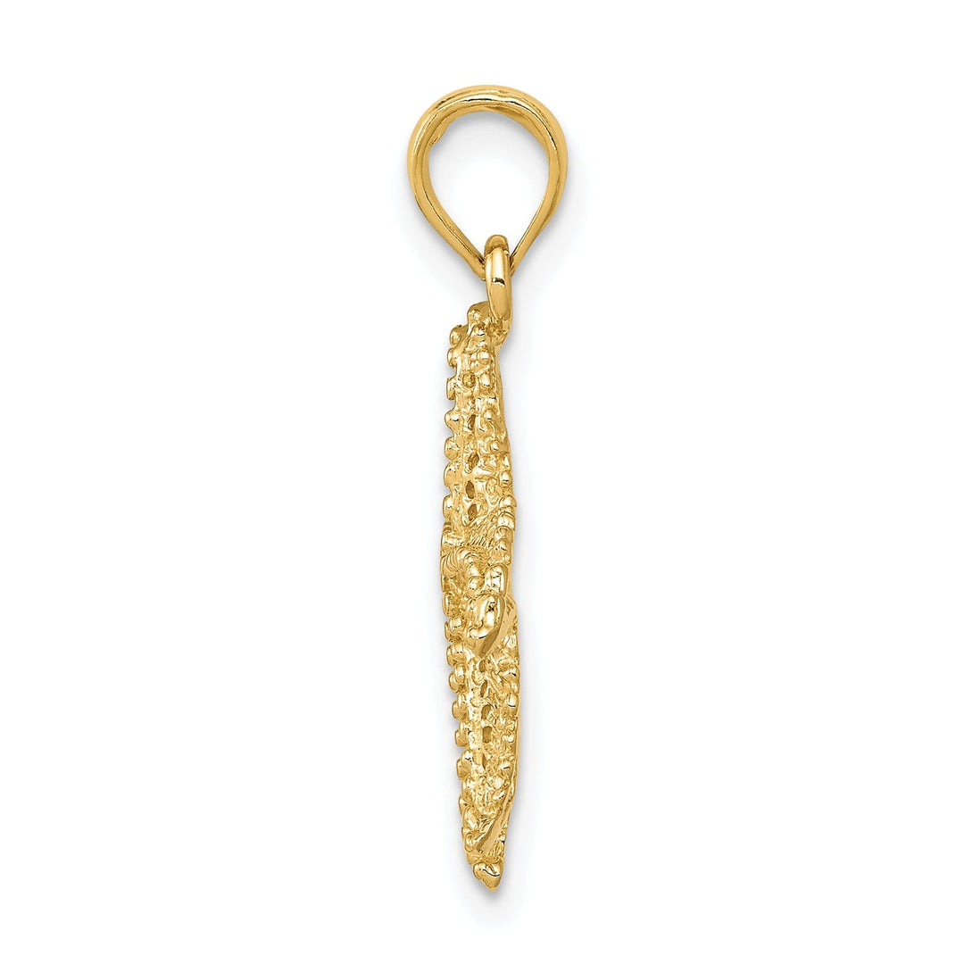 14k Yellow Gold Textured Polished Finish Solid Open-Backed Starfish Charm Pendant