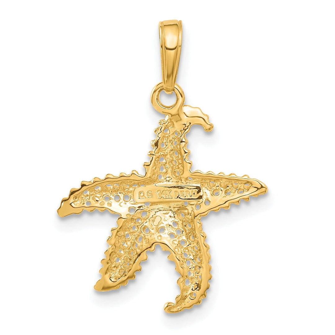 14k Yellow Gold Textured Polished Finish Solid Open-Backed Starfish Charm Pendant