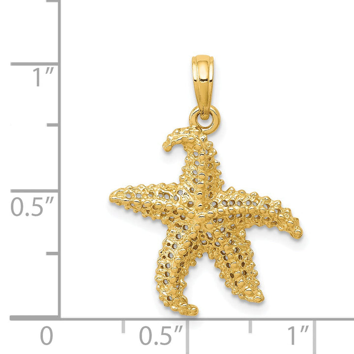 14k Yellow Gold Textured Polished Finish Solid Open-Backed Starfish Charm Pendant