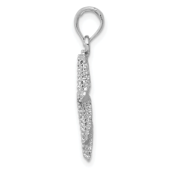 14k White Gold Textured Polished Finish Solid Open-Backed Starfish Charm Pendant