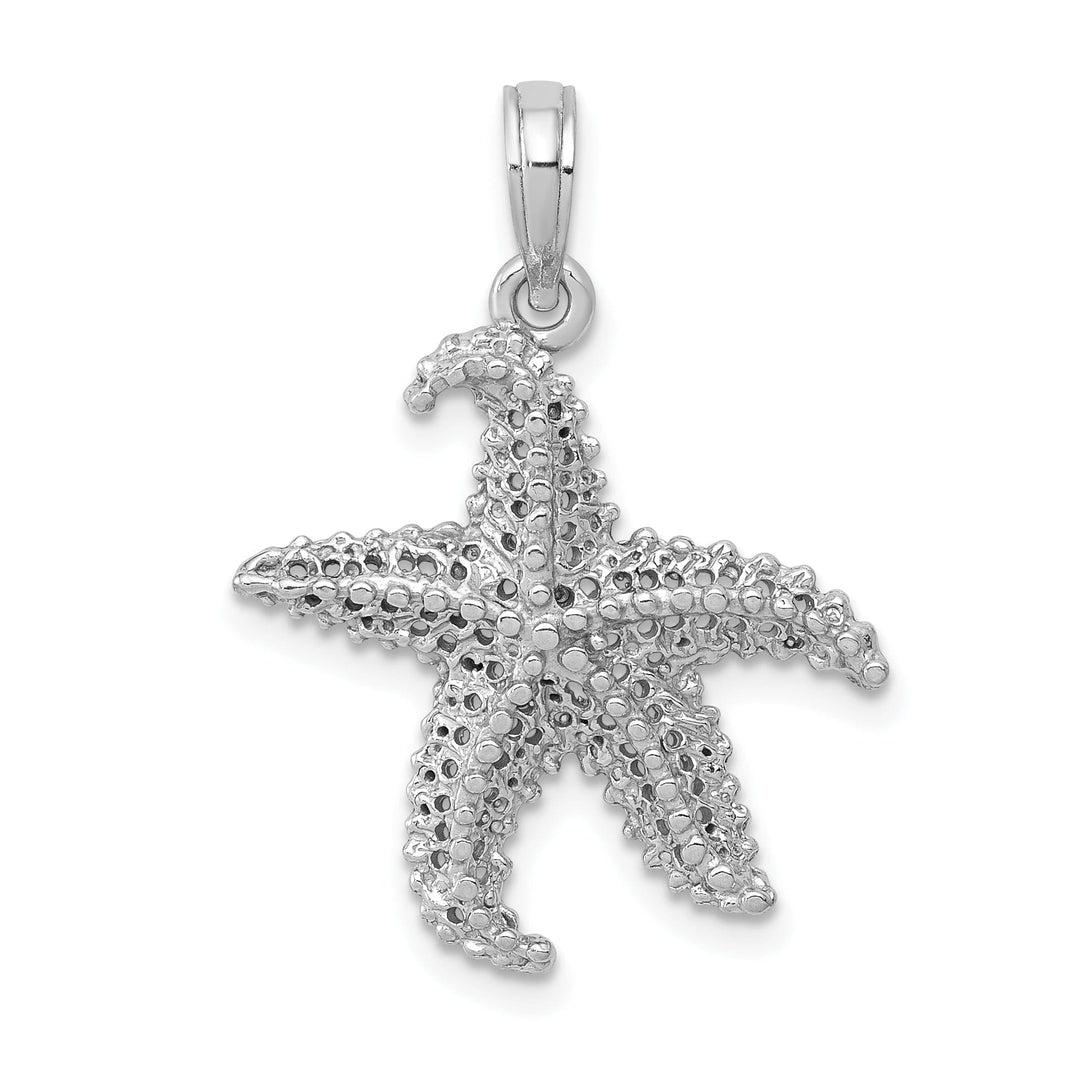 14k White Gold Textured Polished Finish Solid Open-Backed Starfish Charm Pendant